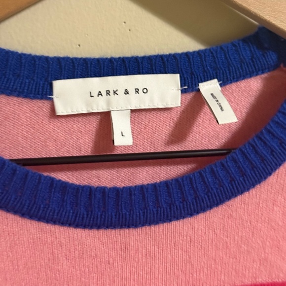 Lark & Ro Womens Cashmere Colorblock Pullover Crewneck Sweater Top Large Pink - Picture 2 of 6